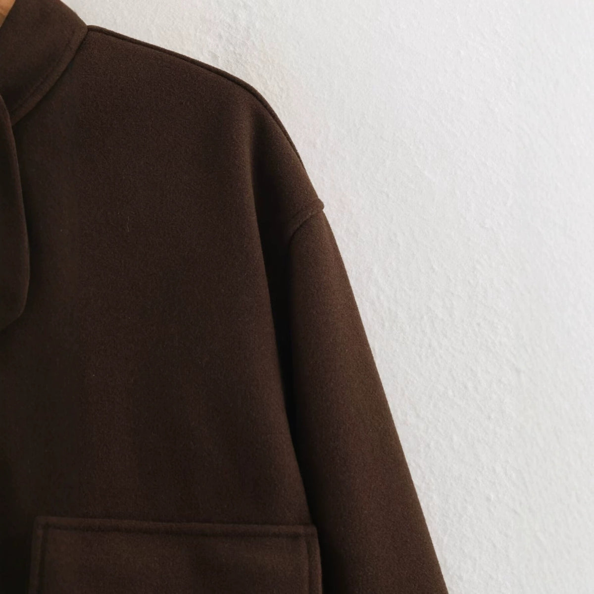 Ladies Boxy Wool Blend Blouson Jacket with Stand-Up Collar, Large Flap Pockets and Elastic Hem Fashion Glam