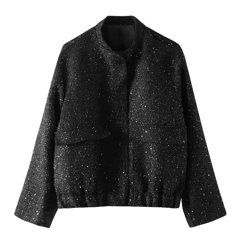 Women's embellished bouclé bomber jacket with sequins and rhinestones Fashion Glam