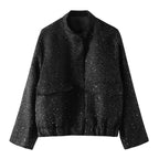 Women's embellished bouclé bomber jacket with sequins and rhinestones Fashion Glam