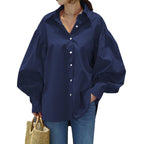 Women's Oversize Blouse with Balloon Sleeves and Shirt Collar Fashion Glam
