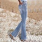 Women tight High-Waist Skinny Jeans with visible contrast stitching Fashion Glam