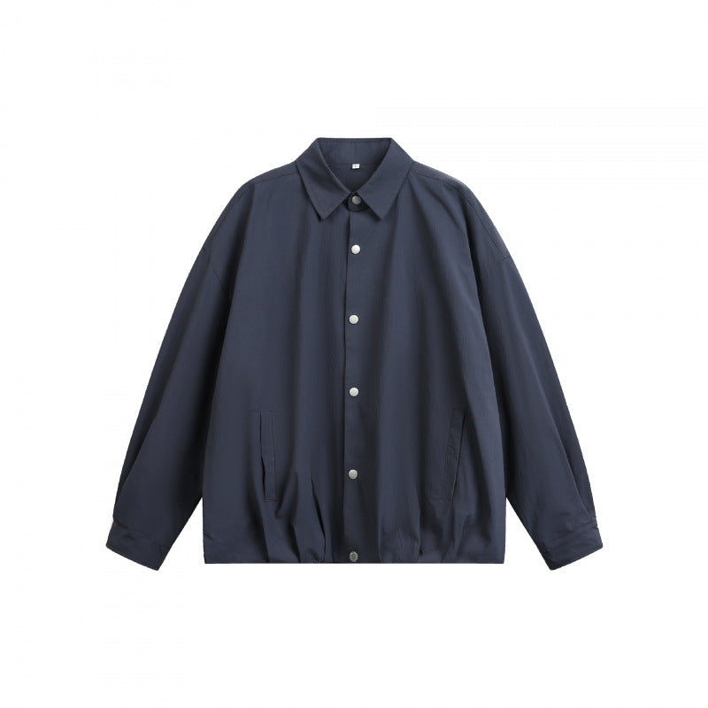 Unisex Boxy Shirt Jacket with Snap Button Placket, Shirt Collar and Elastic Hem Fashion Glam