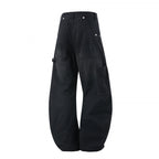 Women's Wide Denim Carpenter Pants with Balloon Legs and Reinforced Knee Panels Fashion Glam