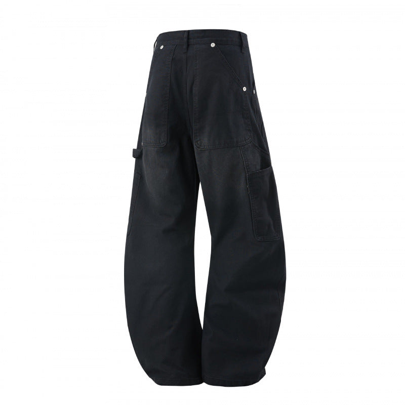 Women's Wide Denim Carpenter Pants with Balloon Legs and Reinforced Knee Panels Fashion Glam