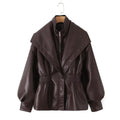 Women's faux leather jacket with XXL shawl collar, waist elastic and balloon sleeves Fashion Glam