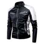 Men's Slim Fit Motorcycle Faux Leather Jacket with Contrast Panels, Quilted Shoulders and Zipper Pockets Fashion Glam