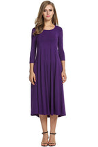 Women's Long A-Line Midi Dress made of Stretch Jersey with Three-Quarter Sleeves and Side Pockets Fashion Glam