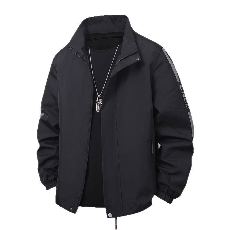 Men's minimalist technical leisure jacket with high collar, concealed zipper, and elastic cuffs Fashion Glam
