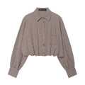 Women Checked Cropped Blouse with Elastic Hem Fashion Glam