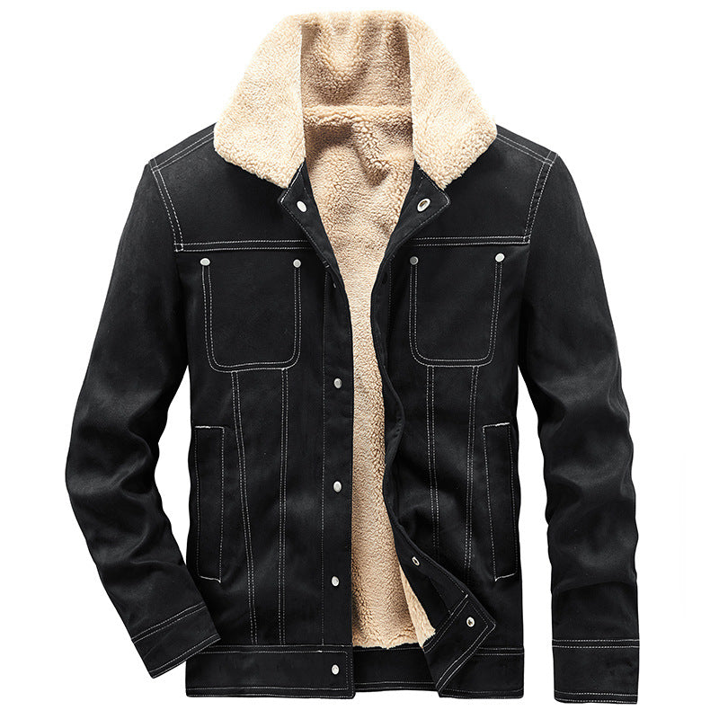 Men's Padded Trucker Jacket in Suede Look with Sherpa Collar Fashion Glam