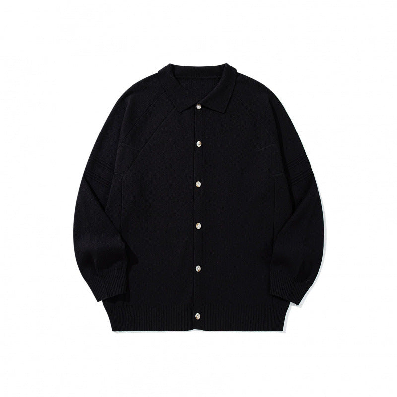 Unisex Boxy Knit Cardigan with Shirt Collar, Raglan Sleeves and Ribbed Hems Fashion Glam