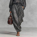 Women Flowing Boho Two-Piece Set with Loose Tunic and Harem Pants in Paisley Design Fashion Glam