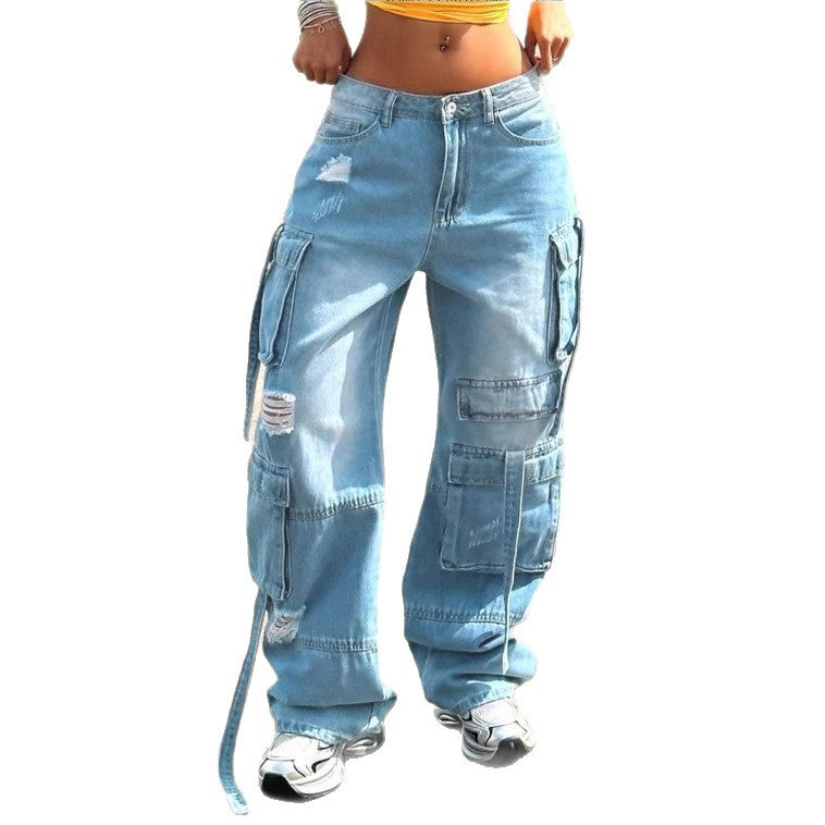 Women's cargo jeans in a wide baggy cut with multiple cargo pockets Fashion Glam