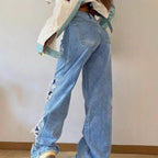 Ladies wide Destroyed jeans with side cutouts and contrasting underlays Fashion Glam