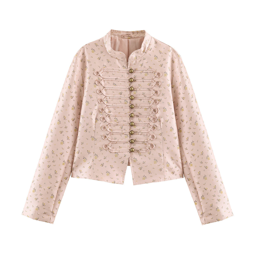 Ladies short jacket with Mandarin collar and decorative toggle fastenings Fashion Glam