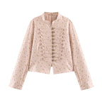 Ladies short jacket with Mandarin collar and decorative toggle fastenings Fashion Glam