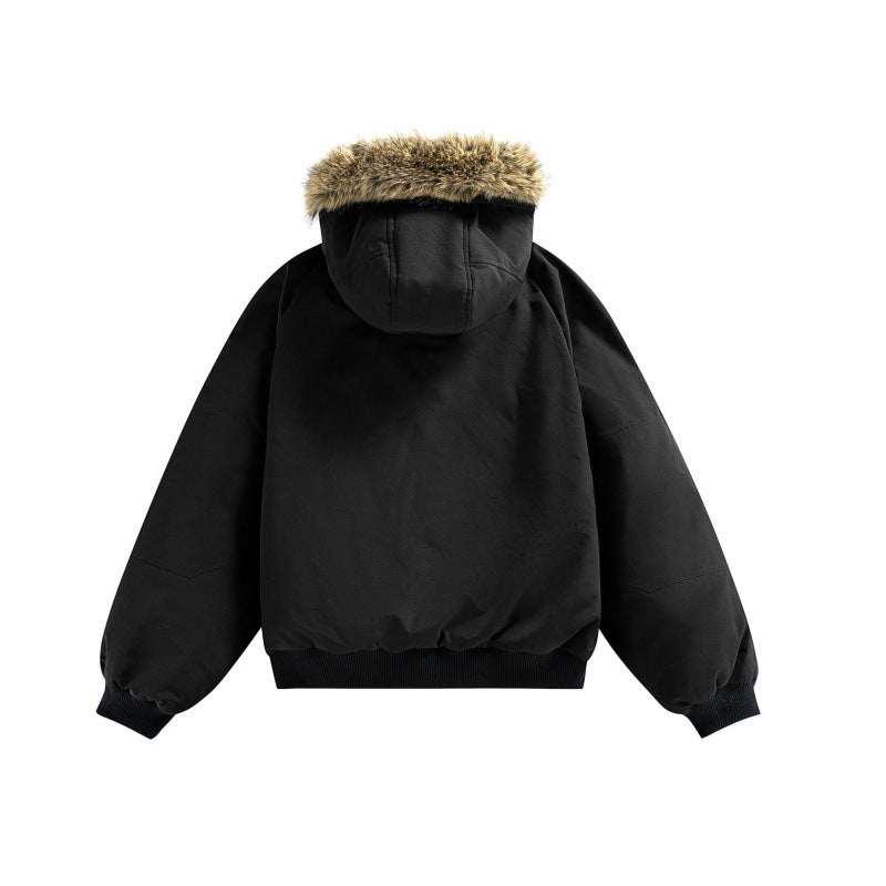 Unisex Quilted Bomber Jacket with Faux Fur Hood, Ribbed Hem and Utility Pockets Fashion Glam
