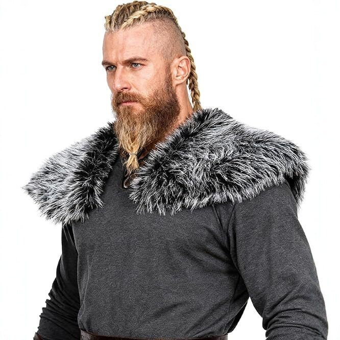 Men's shoulder cape in Viking/LARP style made of high-quality faux fur with a wide lapel collar Fashion Glam