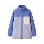 Women Oversize Teddy Fleece Jacket with Standing Collar, Full Zip and Nylon Chest Pocket Fashion Glam
