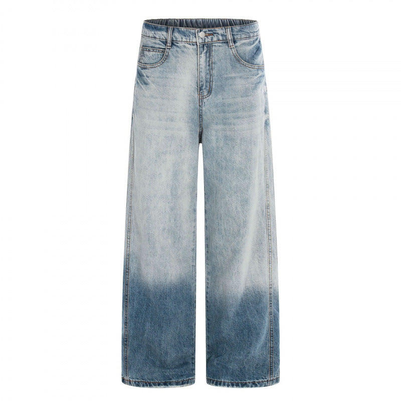 Women's Wide High-Waist Denim Jeans with Ombre Hem and Elastic Back Fashion Glam