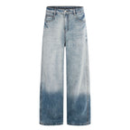 Women's Wide High-Waist Denim Jeans with Ombre Hem and Elastic Back Fashion Glam