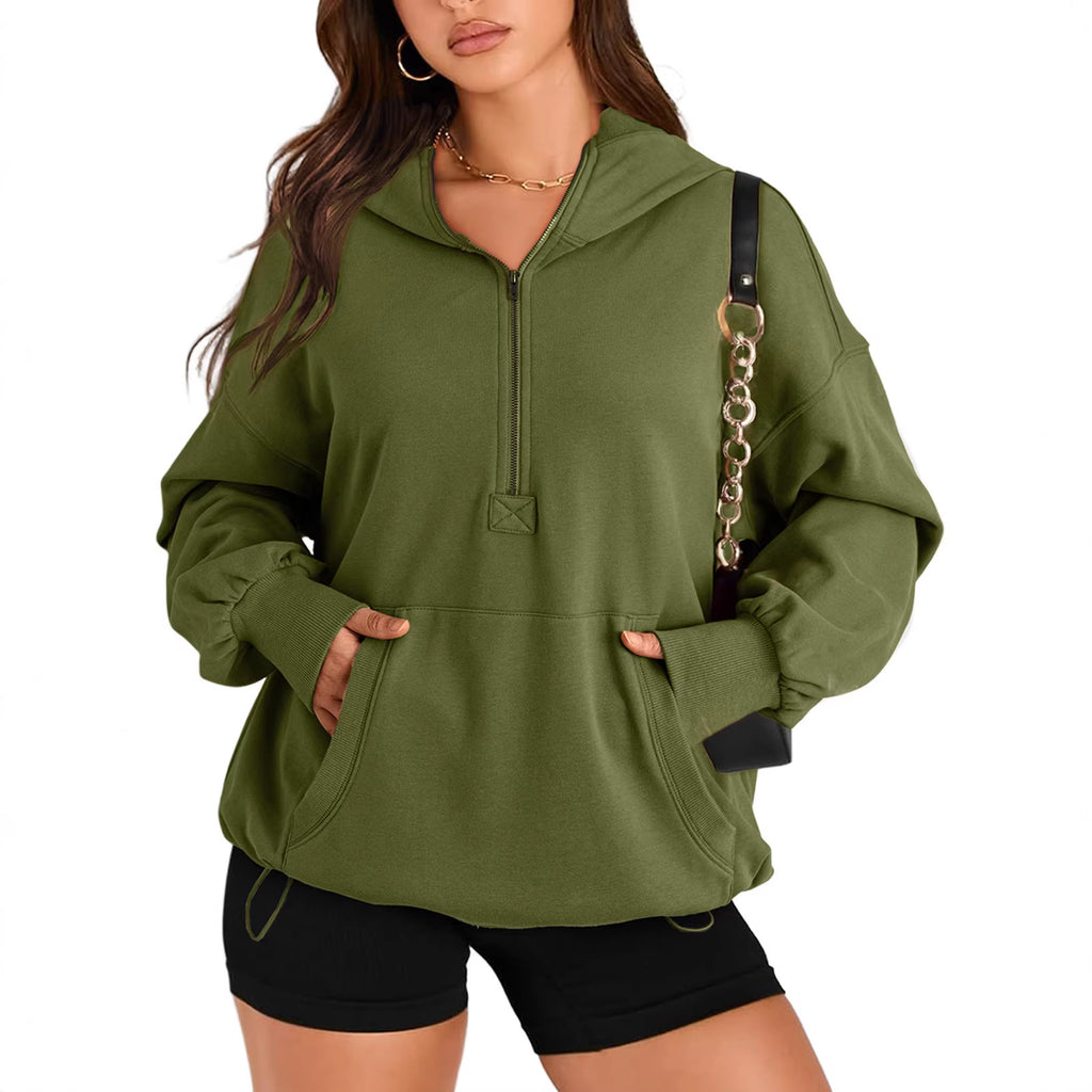 Women's Oversize Half-Zip Hoodie with Kangaroo Pocket Fashion Glam