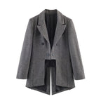Women Double-breasted Houndstooth Blazer with Cutaway Hem and Vent Fashion Glam