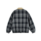 Unisex Checkered Boxy Over Shirt Jacket with Corduroy Collar, Concealed Zipper and Patch Flap Pockets Fashion Glam