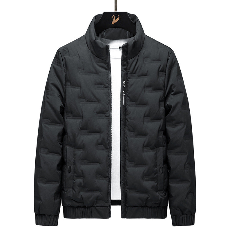 Men's Stand Collar Quilted Jacket with Geometric Quilting and Elastic Cuffs Fashion Glam