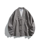 Men's loose-fitting kimono jacket in Hanfu style with drawstring closures and patch pockets Fashion Glam