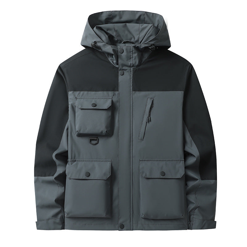 Men's Technical Utility Field Jacket with Hood, Multiple Pockets and Wind-Resistant Shell Fashion Glam