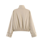 Women’s short-cut minimalist blouson jacket made of soft vegan leather with a lapel collar and elastic hem Fashion Glam