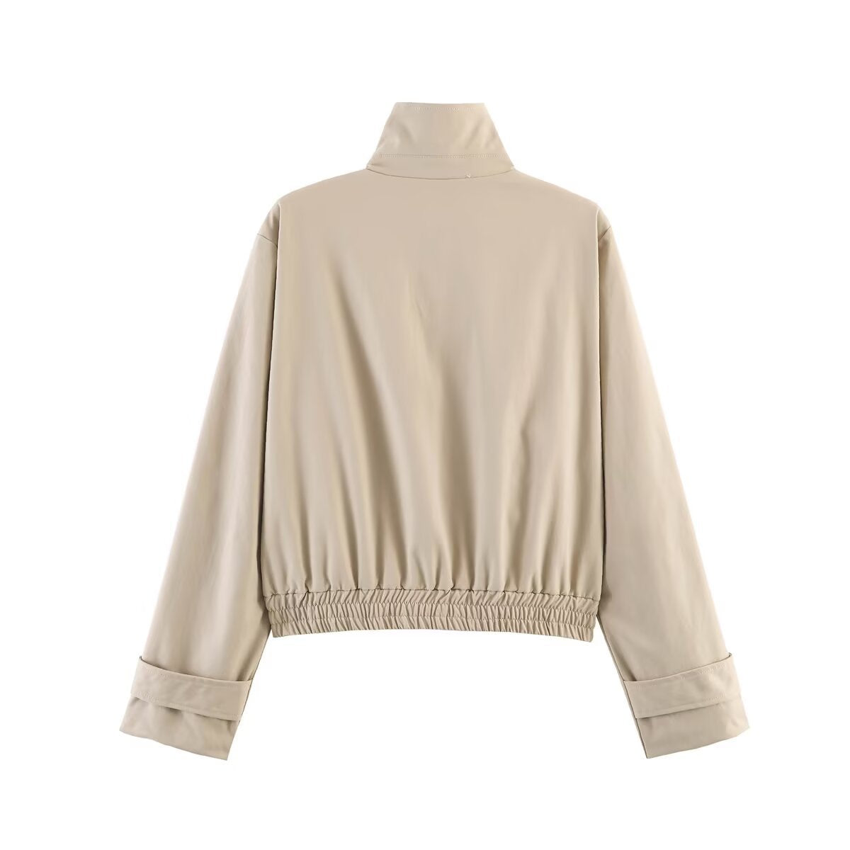 Women’s short-cut minimalist blouson jacket made of soft vegan leather with a lapel collar and elastic hem Fashion Glam