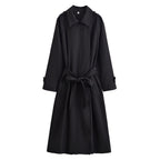 Ladies longer waist-adjustable trench coat with tie belt and epaulettes Fashion Glam