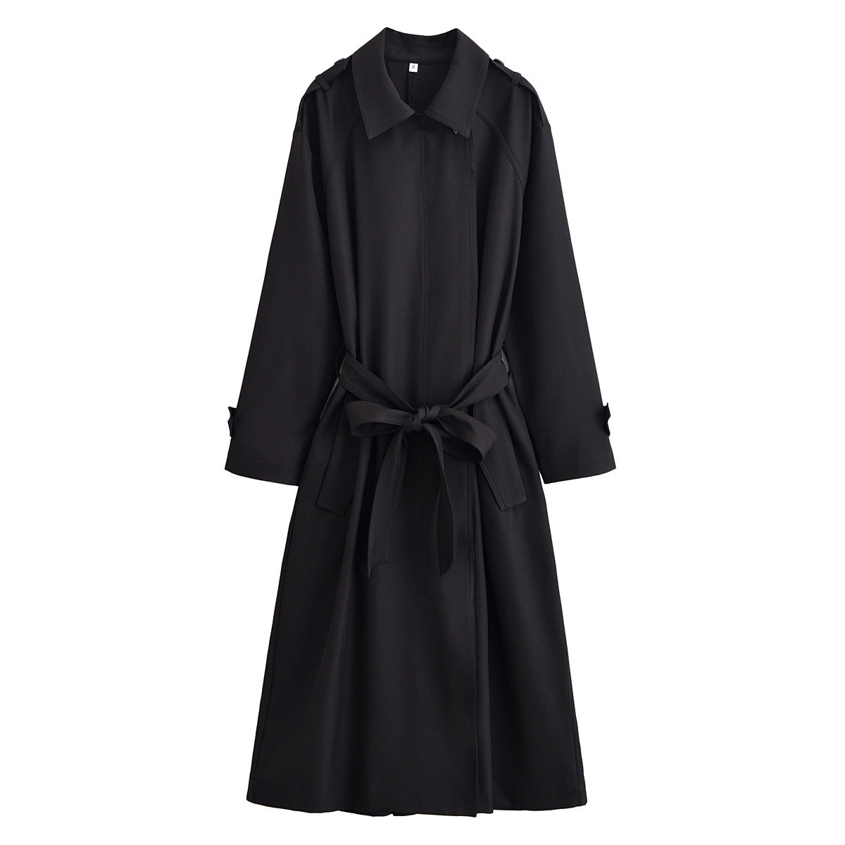 Ladies longer waist-adjustable trench coat with tie belt and epaulettes Fashion Glam