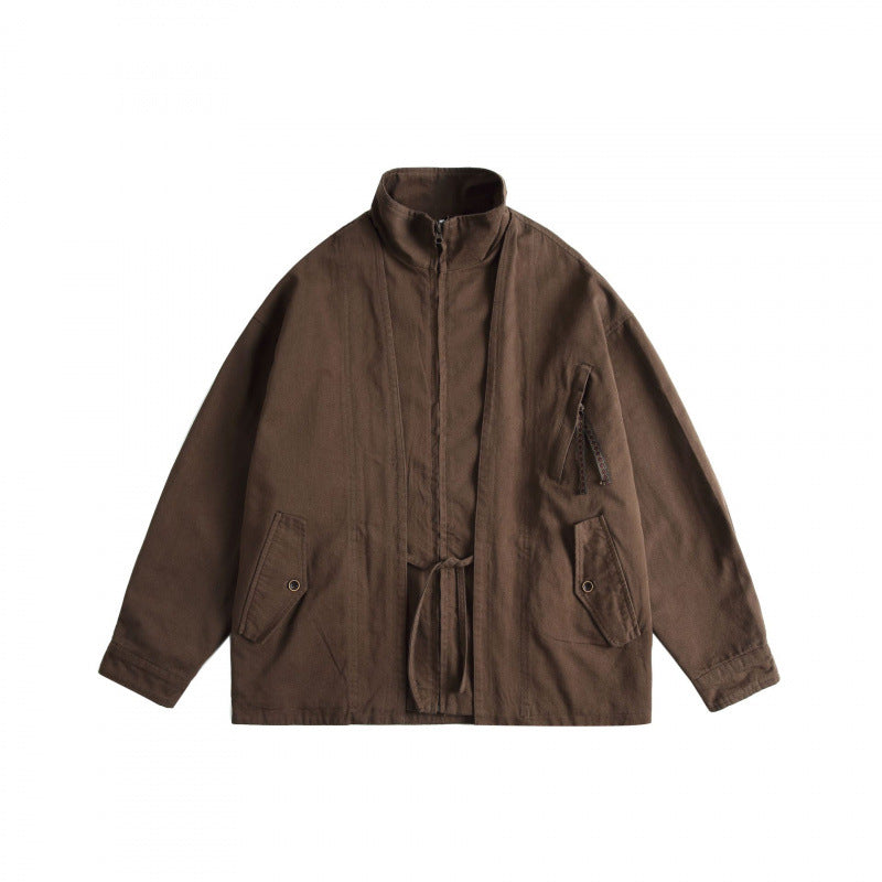 Unisex Boxy Utility Jacket with High Stand Collar, Full Zip and Drawstring Fashion Glam