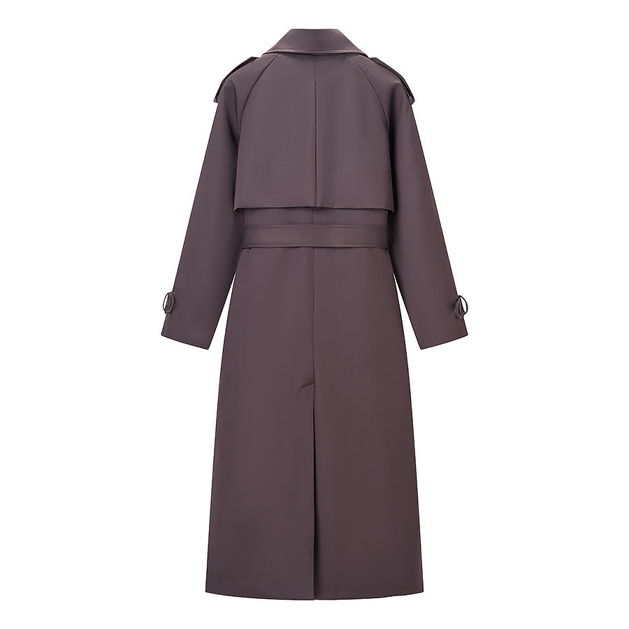Women Longer tailored trench coat with double button placket, epaulettes and tie belt Fashion Glam
