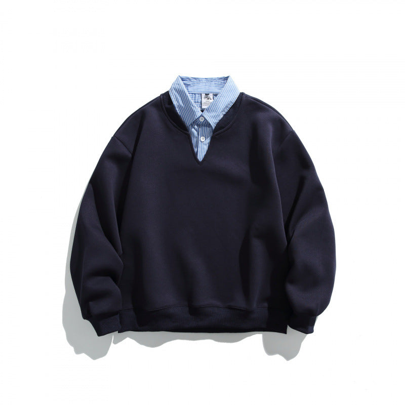 Men's Oversized Sweatshirt with Inserted Shirt Collar and V-Neck Fashion Glam