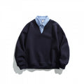 Men's Oversized Sweatshirt with Inserted Shirt Collar and V-Neck Fashion Glam