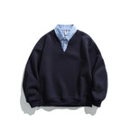 Men's Oversized Sweatshirt with Inserted Shirt Collar and V-Neck Fashion Glam