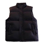 Men's Padded Sleeveless Quilted Vest with Stand Collar and Concealed Snap Placket Fashion Glam