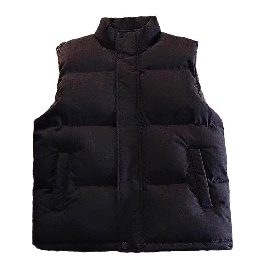 Men's Padded Sleeveless Quilted Vest with Stand Collar and Concealed Snap Placket Fashion Glam