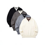 Unisex Oversize fine knit pullover with open Henley neckline and contrasting inner collar Fashion Glam