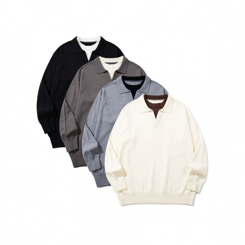 Unisex Oversize fine knit pullover with open Henley neckline and contrasting inner collar Fashion Glam