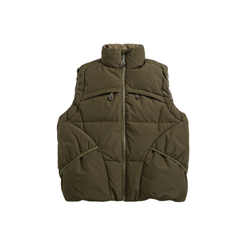 Unisex Padded Stand-Up Collar Vest with Two-Way Zipper and Drawstring Details Fashion Glam