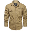 Men's Long Sleeve Utility Canvas Shirt with Chest Pockets and OFF-ROAD Print Fashion Glam