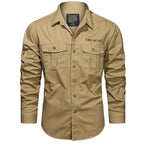 Men's Long Sleeve Utility Canvas Shirt with Chest Pockets and OFF-ROAD Print Fashion Glam