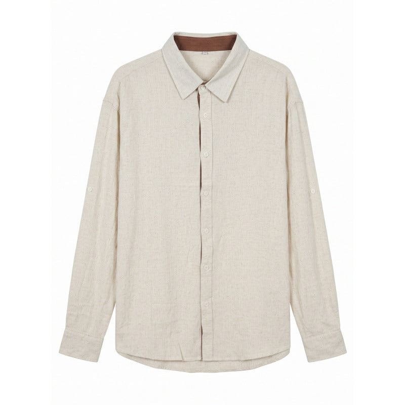 Men's Lightweight Oversized Linen Shirt with Kent Collar and Rounded Hem Fashion Glam