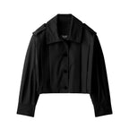Women's Short-Cut Cropped Trench Coat with Epaulettes and Pleats Fashion Glam