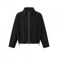 Unisex Short cut boxy zip blouson jacket with shirt collar, drawstring hem and snap button pockets Fashion Glam